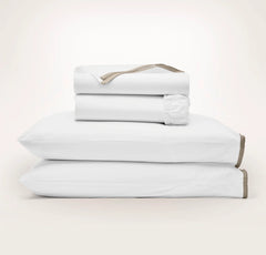 Percale Embellished Sheet Set - White/Oak Framed