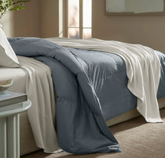 Percale Quilted Down Comforter - Bluestone