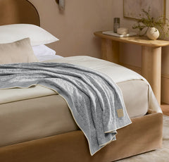 Basketweave Knit Throw Blanket - Shore/Sand