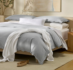 Percale Embellished Duvet Set - Shore/Shore Curved Edge