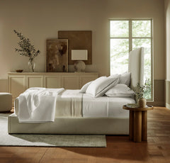 Percale Embellished Sheet Set - White/Juniper Framed