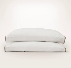 Percale Embellished Pillowcase Set - White/Pewter/Oak Trielle