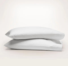 Percale Hemmed Pillowcase Set - White/Pewter Simple Stripe