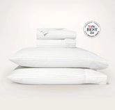 Percale Hemmed Sheet Set - White/Pewter Simple Stripe