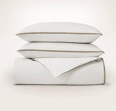 Percale Embellished Duvet Set - White/Pewter/Oak Trielle