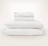 Percale Embellished Sheet Set - White/Pewter Piped Edge