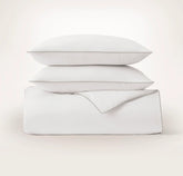 Percale Embellished Duvet Set - White/Pewter Piped Edge
