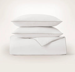 Percale Embellished Duvet Set - White/Pewter Piped Edge