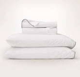 Percale Embellished Sheet Set - White/Coastal Navy Piped Edge