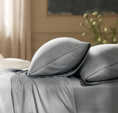 Signature Embellished Pillowcase Set - Shore/Bluestone Piped Edge