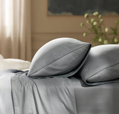 Signature Embellished Sheet Set - Shore/Bluestone Piped Edge