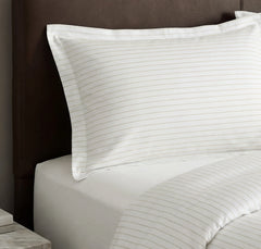 Percale Hemmed Duvet Set - White/Oak Simple Stripe