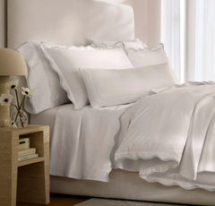 Signature Embellished Duvet Set - White/Mist Curved Edge