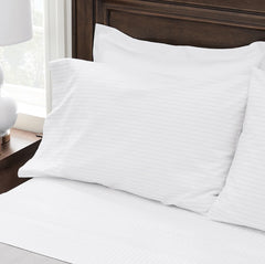 Percale Hemmed Pillowcase Set - White/Pewter Simple Stripe