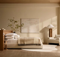 Fine Merino Wool Bed Blanket - Cream/Pewter/Oak Trielle