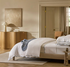 Signature Embellished Pillowcase Set - White/Hydrangea Curved Edge