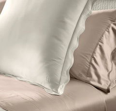 Percale Embellished Sham - White/White Curved Edge