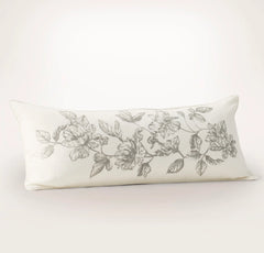 Etched Peony Pillow Cover - Cream/Pewter