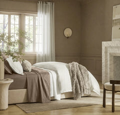 Percale Hemmed Duvet Set - White/Oak Simple Stripe