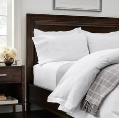 Percale Hemmed Sheet Set - White/Pewter Simple Stripe