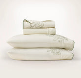 Signature Embellished Sheet Set - Cream/Olivine Etched Peony Piped Edge