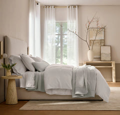 Percale Embellished Sheet Set - White/White Curved Edge