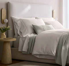 Percale Embellished Pillowcase Set - White/White Curved Edge
