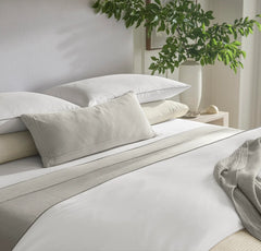 Percale Embellished Duvet Set - White/Pewter Piped Edge