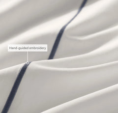 Percale Embellished Sheet Set - White/Shore Embroidered