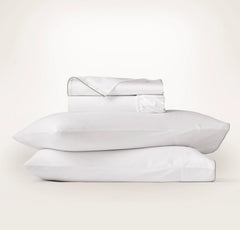 Signature Embellished Sheet Set - White/Pewter Piped Edge