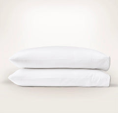 Percale Embellished Pillowcase Set - White/Pewter Piped Edge