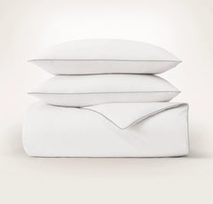 Signature Embellished Duvet Set - White/Shore Piped Edge
