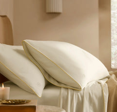 Signature Embellished Pillowcase Set - Cream/Buttercup Piped Edge