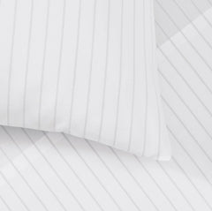 Percale Hemmed Pillowcase Set - White/Pewter Simple Stripe
