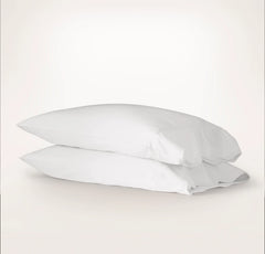 Percale Embellished Pillowcase Set - White/White Curved Edge