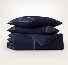 Signature Embellished Duvet Set - Coastal Navy/White Sail Stitch