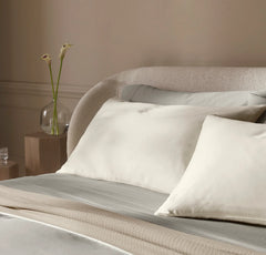 Percale Embellished Duvet Set - Cream/Cream Piped Edge