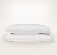 Percale Embellished Pillowcase Set - White/White Piped Edge