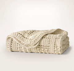 Summer Crochet Throw Blanket - Natural