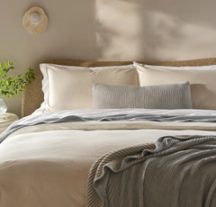 Sunday Knit Pillow Cover - Shore/Heathered Oatmeal