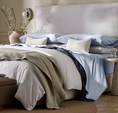 Percale Embellished Pillowcase Set - Hydrangea/White Piped Edge