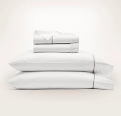 Percale Embellished Sheet Set - White/Oak Embroidered