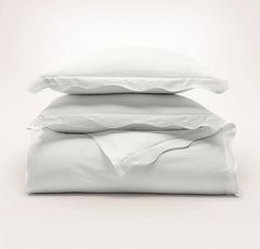 Percale Embellished Duvet Set - White/White Curved Edge