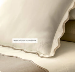 Percale Embellished Sham - Cream/Sand Curved Edge