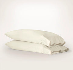 Percale Embellished Pillowcase Set - Cream/Sand Curved Edge