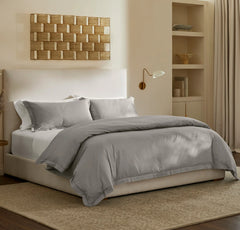 Percale Hemmed Duvet Set - Pewter