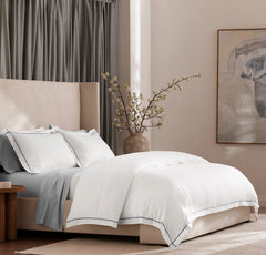 Percale Embellished Duvet Set - White/Mineral Embroidered