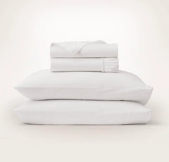 Percale Embellished Sheet Set - White/White Piped Edge