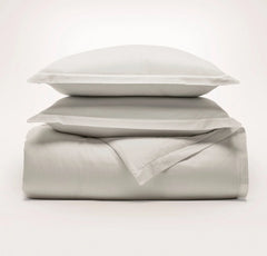 Signature Hemmed Duvet Set - White/Pewter Delicate Stripe