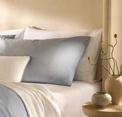 Percale Embellished Duvet Set - Hydrangea/White Piped Edge